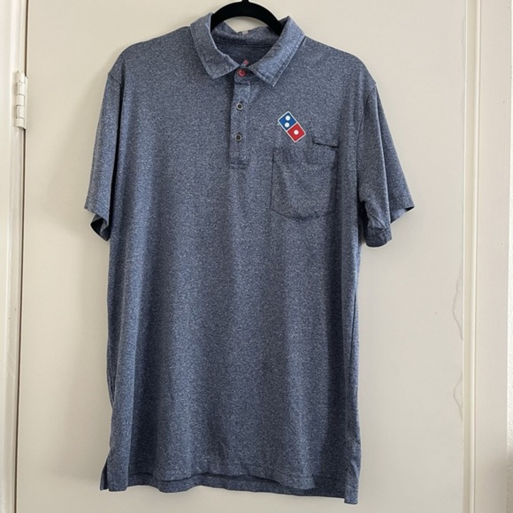 Dominos Pizza Gear Mens Polo Shirt Medium Logo Uniform Work Employee Pocket Blue